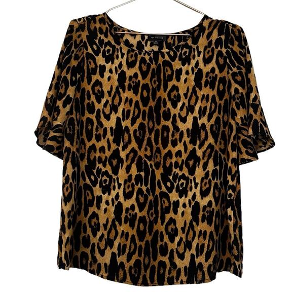 The Limited Tops - The Limited MEDIUM Leopard Print Flounce Ruffle Semi-Sheer Short Sleeve